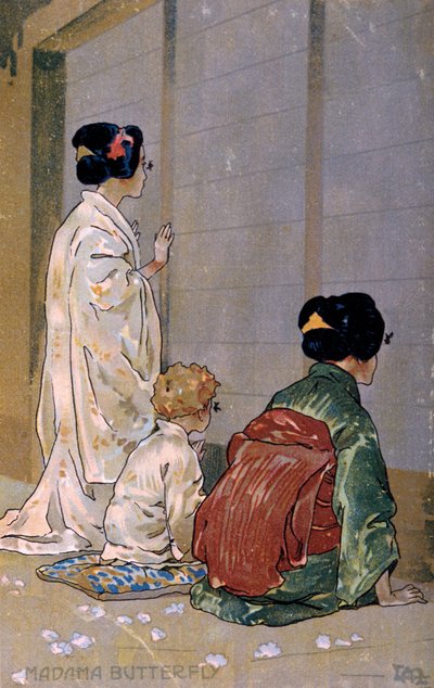 Postal creada para el estreno de "Madame Butterfly", en Brescia de Leopoldo Metlicovitz
