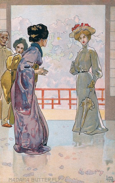 Postal creada para el estreno de "Madame Butterfly", en Brescia de Leopoldo Metlicovitz