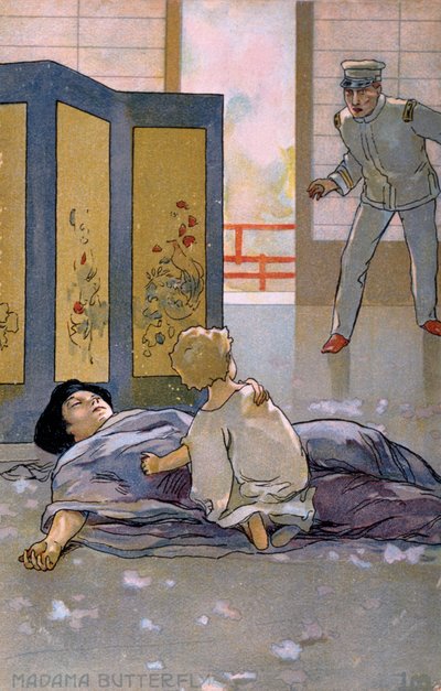 Postal creada para el estreno de "Madame Butterfly", en Brescia de Leopoldo Metlicovitz