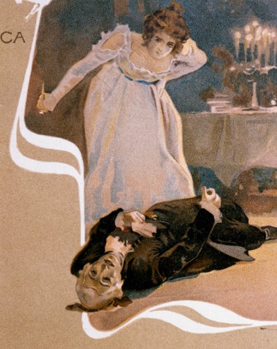 Tarjeta postal ilustrada por Leopoldo Metlicovitz (1868-1944) con escenas de Tosca, ópera de Giacomo Puccini (1858-1924) de Leopoldo Metlicovitz