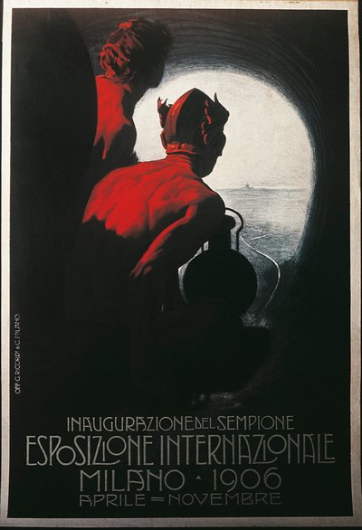 Póster para el Túnel Simplon Transalpino en la Exposición Internacional de Milán, abril-noviembre 1906 de Leopoldo Metlicovitz