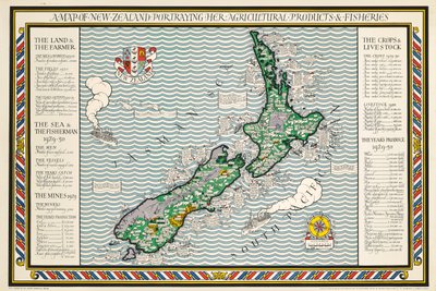 Un mapa de Nueva Zelanda de Leslie MacDonald Gill