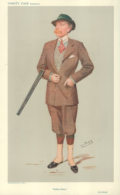 Lord John Savile, Rufford Abbey, 15 de abril de 1908, caricatura de Vanity Fair de Leslie Matthew Ward
