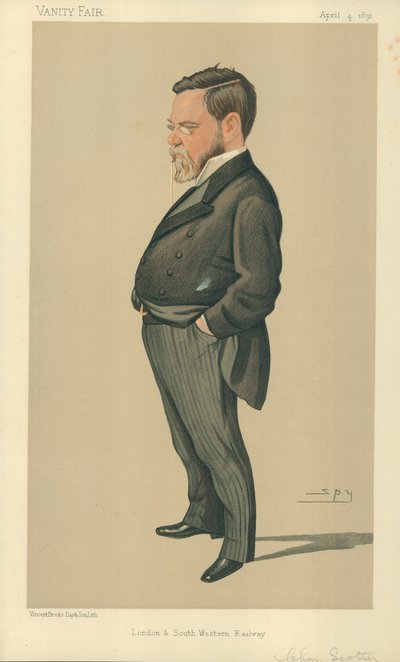 Sr. Charles Scotter, Ferrocarril del Sur y Londres, 4 de abril de 1891, caricatura de Vanity Fair de Leslie Matthew Ward
