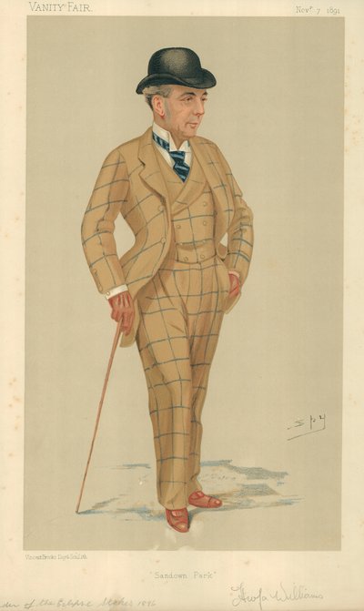 Mr Hwfa Williams, Sandown Park, 7 de noviembre de 1891, caricatura de Vanity Fair de Leslie Matthew Ward