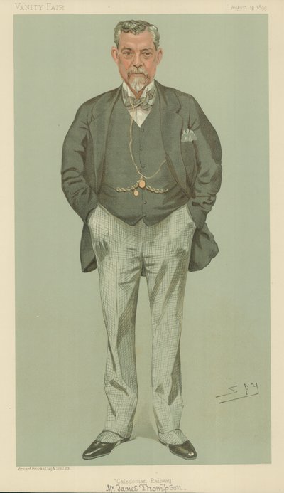 Sr. James Thompson, Ferrocarril de Caledonia, 15 de agosto de 1895, caricatura de Vanity Fair de Leslie Matthew Ward