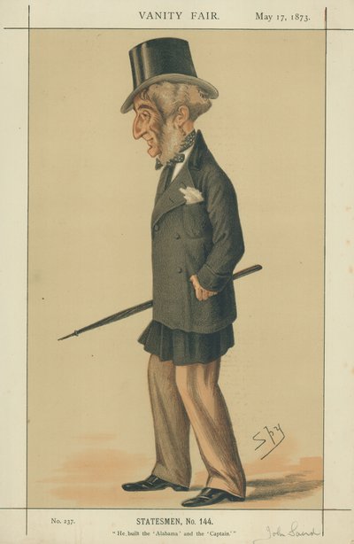 El Sr. John Laird, construyó el Alabama y el Capitán, 17 de mayo de 1873, caricatura de Vanity Fair de Leslie Matthew Ward