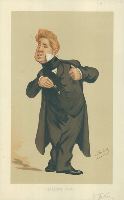 Mr John Laurence Toole, Spelling Bee, 29 de julio de 1876, caricatura de Vanity Fair de Leslie Matthew Ward