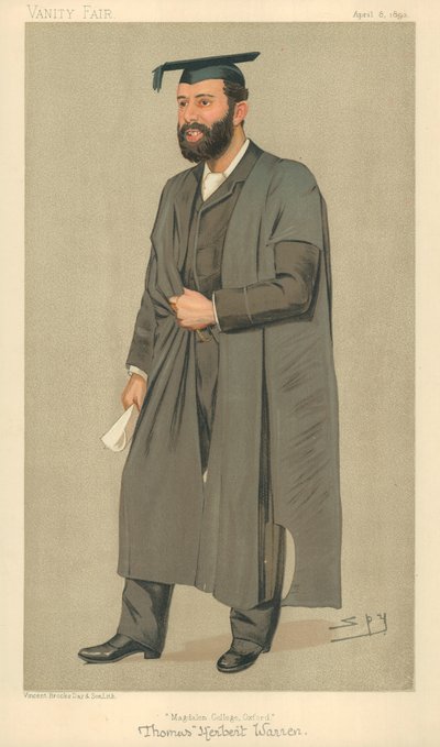 El Sr. Thomas Herbert Warren, Presidente del Magdalen College Oxford, Magdalen College Oxford, 8 de abril de 1893, caricatura de Vanity Fair de Leslie Matthew Ward