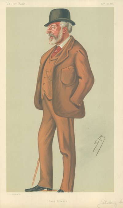 Sr. William Stuart Stirling-Crawfurd, Gang forward, 22 de noviembre de 1879, caricatura de Vanity Fair de Leslie Matthew Ward