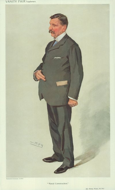 Sir Philip Watts, construcción naval, 7 de abril de 1910, caricatura de Vanity Fair de Leslie Matthew Ward