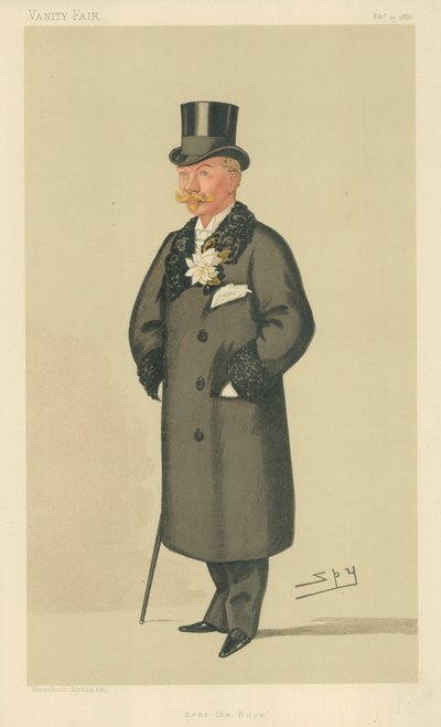 El Honorable Harry Tyrwhitt-Wilson, Cerca de la Rosa, 13 de febrero de 1886, caricatura de Vanity Fair de Leslie Matthew Ward