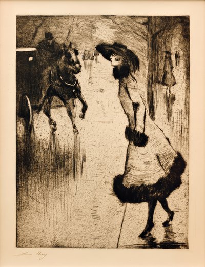 Dama llamando a un coche de caballos de Lesser Ury