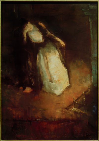 Mujer junto a la chimenea (Soñando junto a la chimenea) de Lesser Ury