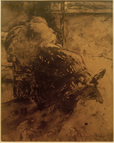 Mujer junto a la chimenea de Lesser Ury