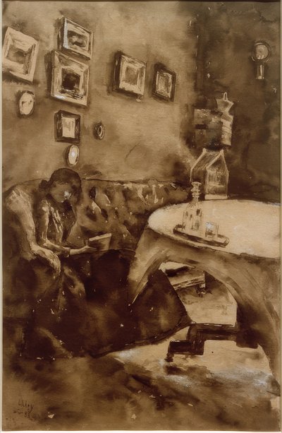 Interior con dama leyendo de Lesser Ury