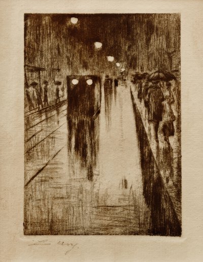 Calle de Leipzig bajo la lluvia de Lesser Ury