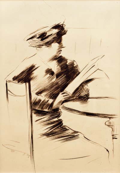 Dama leyendo en el café II de Lesser Ury