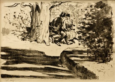 Pareja en el banco de Lesser Ury