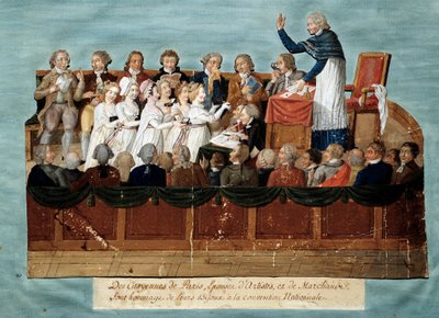 Revolución Francesa: “ciudadanos de París ofreciendo sus joyas a la Convención Nacional”. Ilustración de los hermanos Lesueur (siglo XVIII). 1792-1795. París, museo Carnavalet de Lesueur Brothers