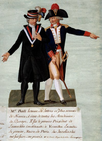 Revolución Francesa: representación de Jean Sylvain Bailly (1736-1793), presidente de la Asamblea Constituyente de Versalles y luego alcalde de la ciudad de París, ordenó disparar a los jinetes que apuntaban a derrocar al rey el 17/07/1791 en el Campo de M de Lesueur Brothers