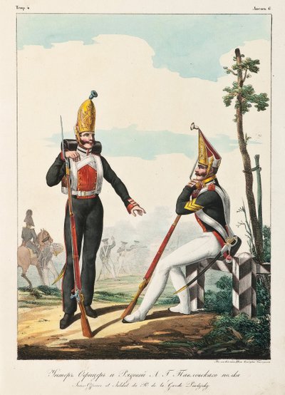 Suboficial y soldado del Regimiento de la Guardia Pavlovsky, 1830-1840s de Lev Alexandrovich Belousov