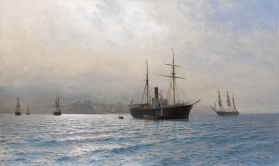 Barco Ruso en la entrada del estrecho del Bósforo, después de la guerra ruso-turca de 1877-1878 de Lev Felixovich Lagorio