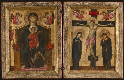 Díptico con la Virgen y el Niño en el Trono y la Crucifixión, 1275-80 de Levantine School
