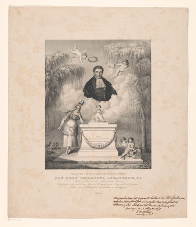 Retrato de Sibrandus Stratingh Dedicado a la memoria del difunto Sr. Sibrandus Stratingh, E.Z. (título en el objeto) de Levi Michiel Bendix