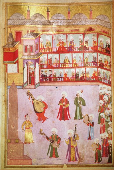 TSM H.1344 Bailarina y músicos tocando en el festival, 1582-83 de Levni