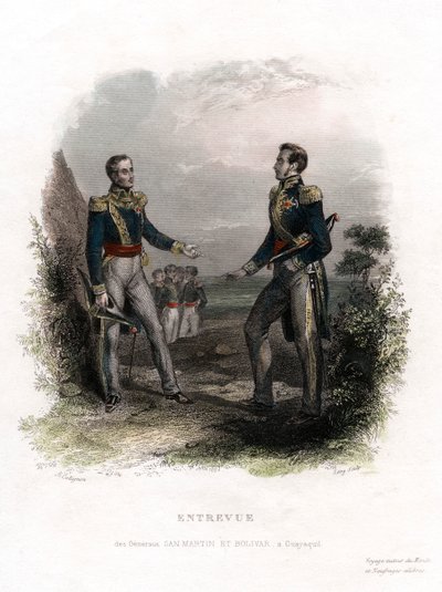 Encuentro entre los generales San Martín y Bolívar, Guayaquil, Ecuador, 1822, siglo XIX de Levy