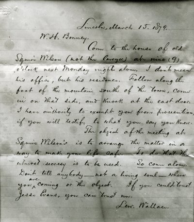 Carta de Lew Wallace a W. H. Bonney (1860-81) 15 de marzo de 1879 de Lew Wallace