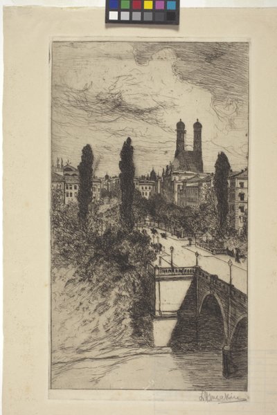 Calle Maximiliam y Frauenkirche, Múnich, Baviera (grabado) de Lewis Henry Meakin