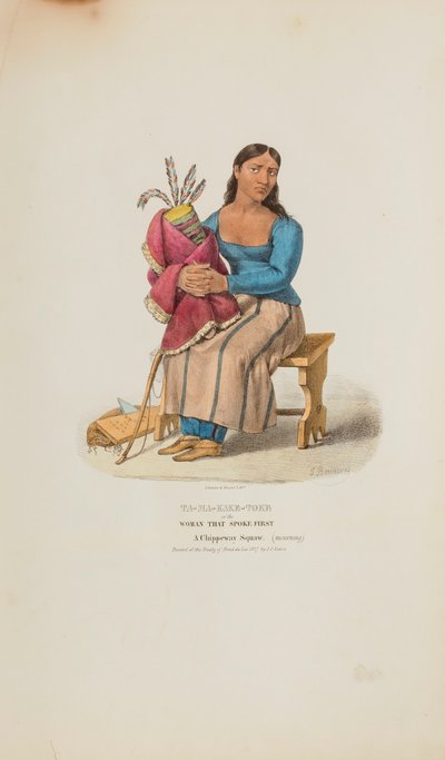 TA-MA-KAKE-TOKE o la mujer que habló primero; una mujer chippeway (de luto), de The Aboriginal Portfolio. de Lewis, James Otto