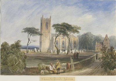 Iglesia de Ipstones: pintura en acuarela de Lewis John Wood