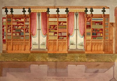 Elevación del lado sur de la biblioteca, Snelston Hall, Derbyshire de Lewis Nockalls Cottingham