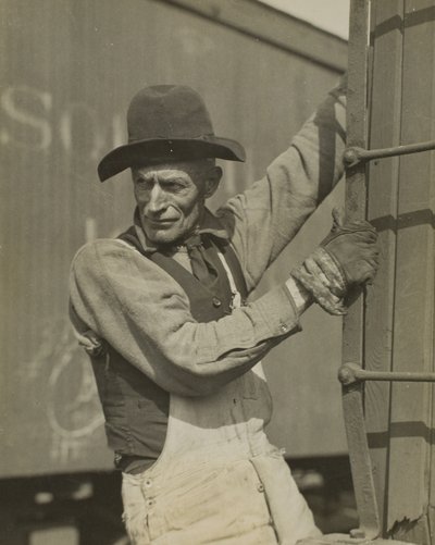 Guardafrenos a la antigua en tren de mercancías de Lewis Wickes Hine