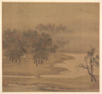 Cabañas en un Bosque Nebuloso en Otoño de Li Anzhong