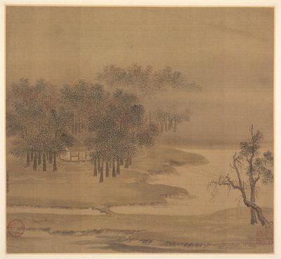 Cabañas en un bosque brumoso en otoño de Li Anzhong