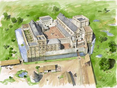 Vista aérea desde el sur, Castillo de Wolvesey, Palacio del Obispo Viejo, c. 1170, c. 2000s de Liam Wales