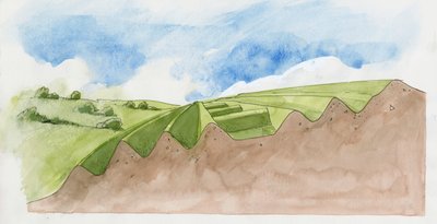 Sección transversal de Old Oswestry (acuarela sobre papel) de Liam Wales