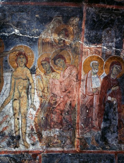 Cristo, Madonna y Santos, fresco en monasterio de Agios Georgios, Diavaide, Creta, Grecia de Unbekannt Unbekannt