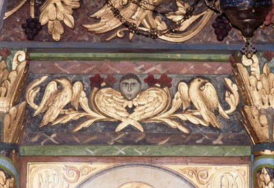 Decoración, (detalle) del iconostasio en la iglesia bizantina de San Jorge, Anidri, Creta, Grecia de Unbekannt Unbekannt