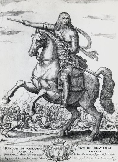 Retrato ecuestre de Francisco de Borbón-Vendôme (1616-1669), segundo Duque de Beaufort y general francés, grabado por Nicolas de La Fage de Unbekannt Unbekannt