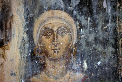 Figura femenina, fresco en la iglesia bizantina de Agios Athanasios, Kefali, Creta, Grecia de Unbekannt Unbekannt