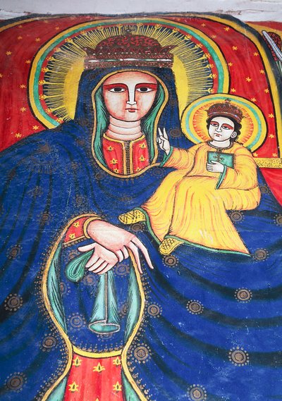 Fresco que representa a María y el Niño, Iglesia de Nuestra Señora María de Sion (siglo XVII), Aksum (Lista del Patrimonio Mundial de la Unesco) de Unbekannt Unbekannt