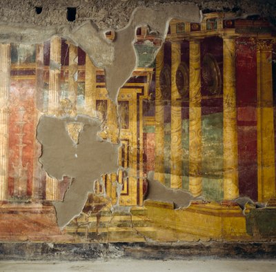 Fresco en la pared central del atrio toscano, Villa Romana de Poppaea de Unbekannt Unbekannt