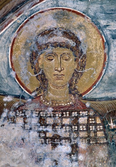 Fresco con santo en iglesia bizantina de Agios Georgios, Vathi, Creta, Grecia de Unbekannt Unbekannt