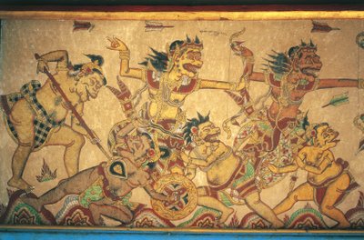 Frescos que representan escenas de batallas entre dioses y demonios, pabellón Kertha Gosa, Palacio Klungkung (Puri Agung Semarapura), Semarapura, Bali, Indonesia de Unbekannt Unbekannt