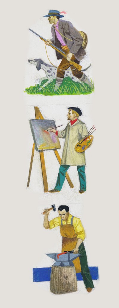 Cazador, pintor y herrero, dibujo de Unbekannt Unbekannt